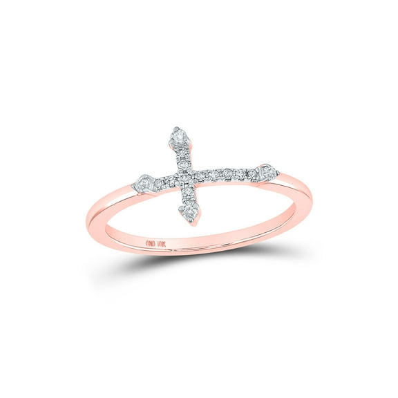 10kt Rose Gold Womens Round Diamond Cross Ring 1/10 Cttw
