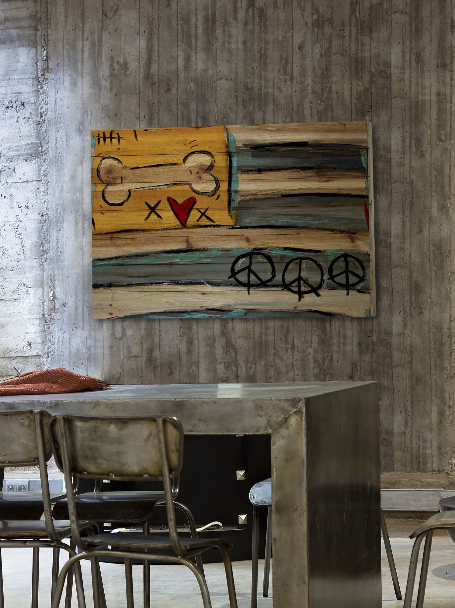 Marmont Hill "Peace Bone Flag" by Tori Campisi Painting Print on Natural Pine Wood