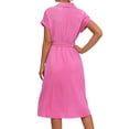 thumbnail image 5 of HUBERY Women Lapel V Neck Short Sleeve Button Front Belted Swing Hem Midi Dress, 5 of 7