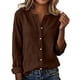 thumbnail image 2 of Craaazy Women's Casual V-Neck Blouse, Solid Color Long Sleeve Button Down Shirt, Loose Fit Comfy Tops for Daily Wear Gifts, 2 of 9