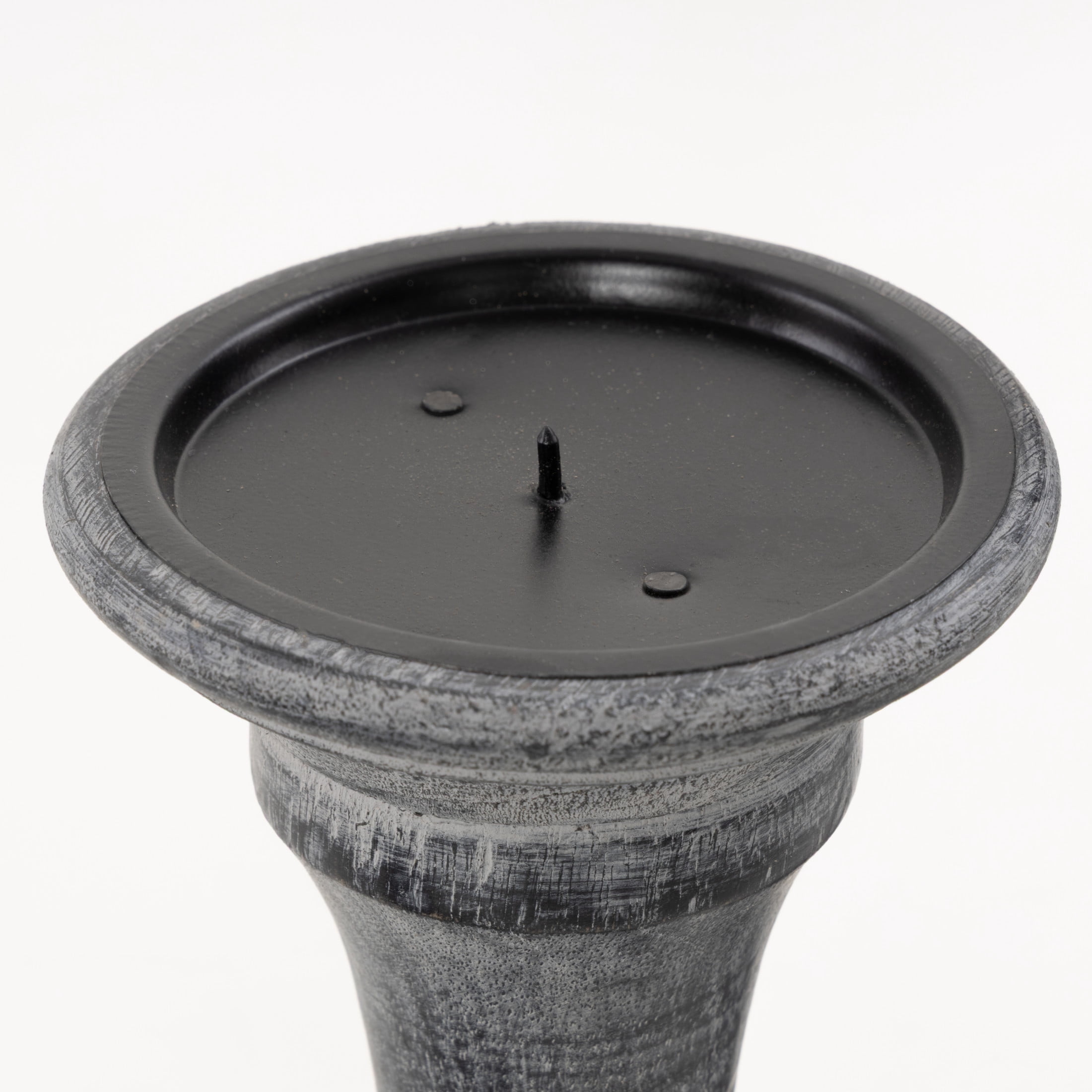 DecMode 3 Candle Black Mango Wood Whitewashed Turned Candle Holder, Set of 3