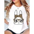 thumbnail image 1 of Camiseta de mujer de verano con Cuello RedondoWomen's Cute Bunny Graphic T-Shirt - Black with Leopard Print Rabbit Headband Detail, Casual Round NCamisetas de verano para mujer, manga corta, cuello, 1 of 7