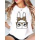 thumbnail image 1 of Women's Cute Bunny Graphic T-Shirt - Black with Leopard Print Rabbit Headband Detail, Casual Round NCamisetas de verano para mujer, manga corta, cuello redondo, casual, lindo, con gráficos, camisetas, 1 of 7