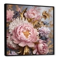 thumbnail image 2 of Designart "Vintage Pink Peonies With Gilded Leaves I" Poppies Floater Framed Wall Art Living Room, 2 of 5