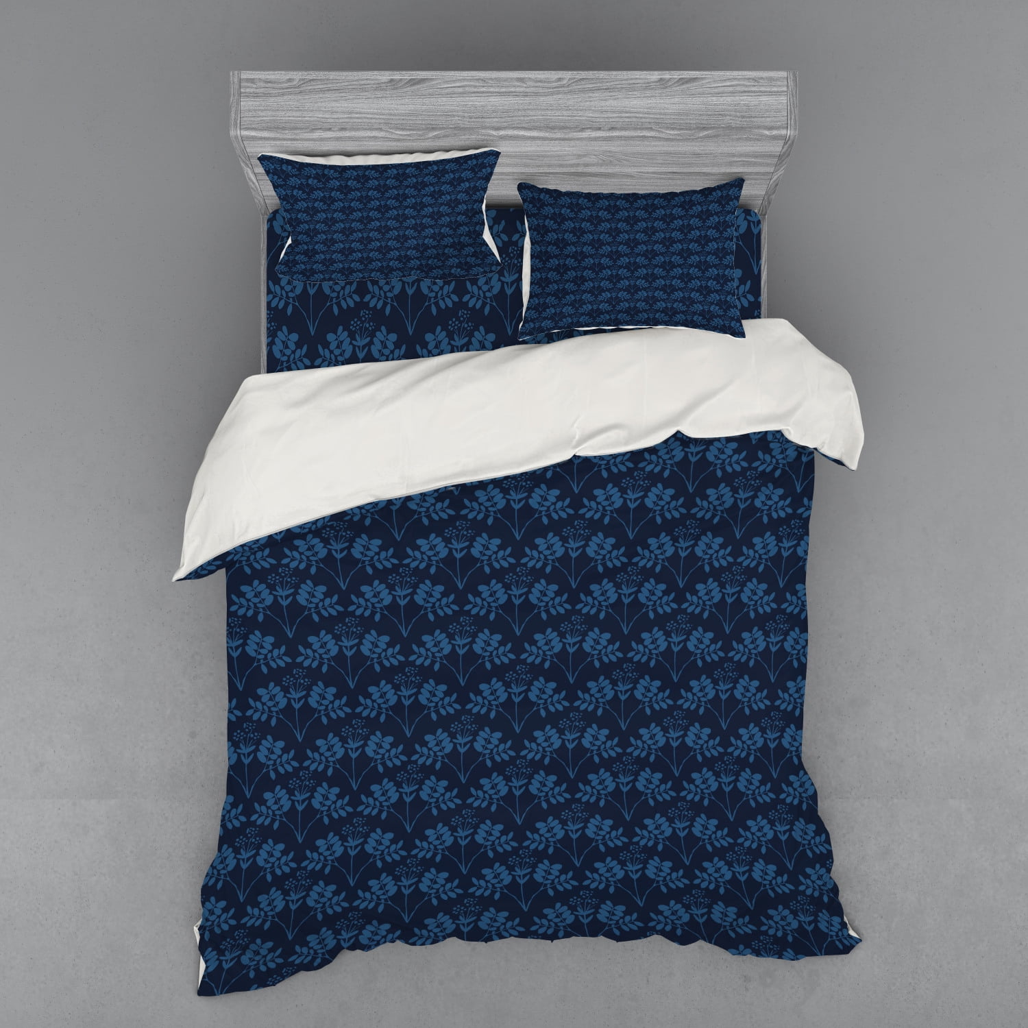 Indigo Duvet Cover Set, Ocean Inspired Garden Botanic Floral Details
