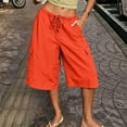 thumbnail image 7 of Mifsaly Capri Cargo Pants for Women Elastic Drawstring Waist Cropped Trousers with Pockets Lightweight Casual Knee Length Vacation Summer Capris Red,XL, 7 of 7