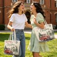 thumbnail image 2 of HUIACONG Christmas Red Truck Cottage Print Quilted Tote Bag, Reinforced Stitching Large Capacity Shoulder Handbag for Holiday Shopping, Work Daily Use with Roomy Inner Space, 2 of 7
