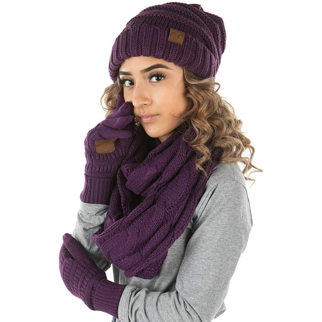 Oversized Slouchy Beanie Infinity Scarf Texting Glove Matching Set