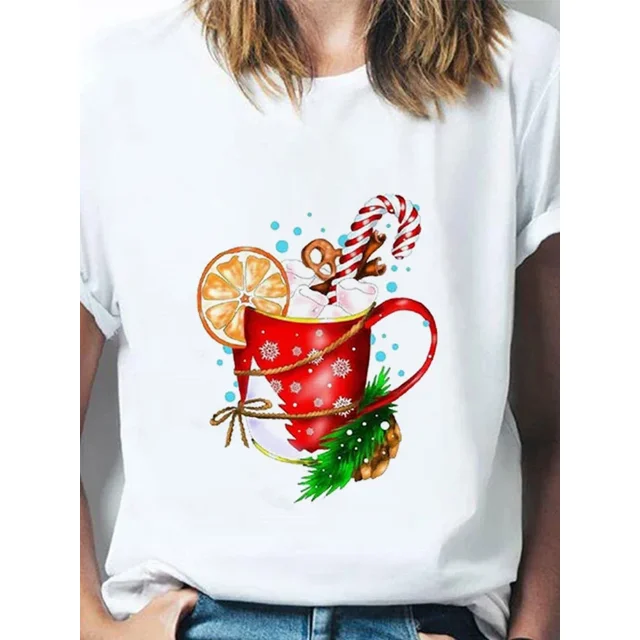 Ropa con estampado de Feliz Navidad de Año Nuevo para mujer, camisetas de estilo informal con estampado de ciervo de Navidad lindo, moda
