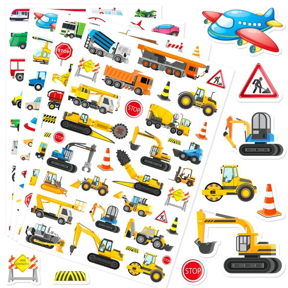 Autocollants Voitures et Camions de Construction 665 Unités Transport Autocollant Adhésif Étanche Invitations d'Anniversaire Enveloppes Décorations Cadeaux de Fête Sacs Récompenses de Classe de Jeu Scolaire