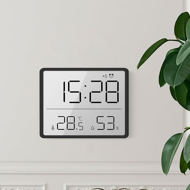 Reloj digital electrónico con pantalla LCD delgada, se puede colgar en la pared con succión magnética, se puede colgar en el refrigerador, sensor de temperatura y humedad, reloj electrónico.