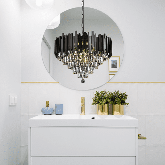 Modern Crystal Chandelier lighting 10 lights Transitional design 24"x15" in Black color with original Crystals