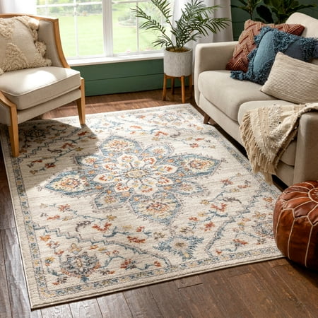 Well Woven Mystic Layla Beige Vintage Medallion Floral Botanical Border 9'3
