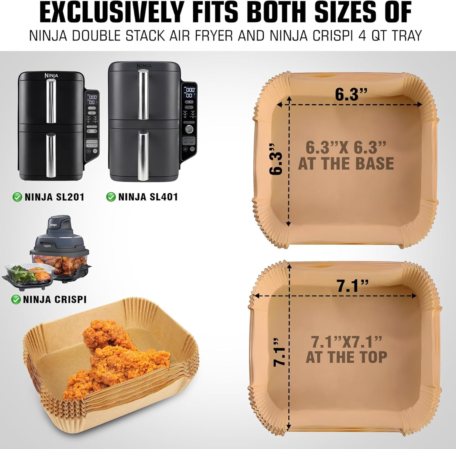 Air Fryer Liners for Ninja DoubleStack SL401 8-10QT: Disposable Paper Liners for SL201 8QT, SL401 10QT and Crispi 4 QT, Double Stack 50pcs, Suitable for SL401/SL451/SL201
