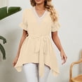 thumbnail image 2 of IROINNID Women's Jacquard Solid Color Comfortable Loose Ruffle Sleeve Casual V-Neck Bandage Tops, 2 of 2