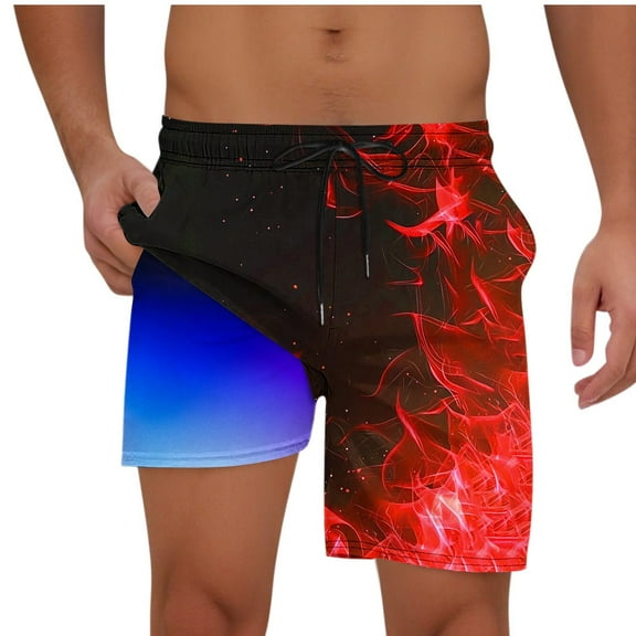 LpwkSSA Mens Tie Dye Swim Shorts Elastic Waistband Design Breathable Fabric Relaxed Silhouette for Pool Parties Red M