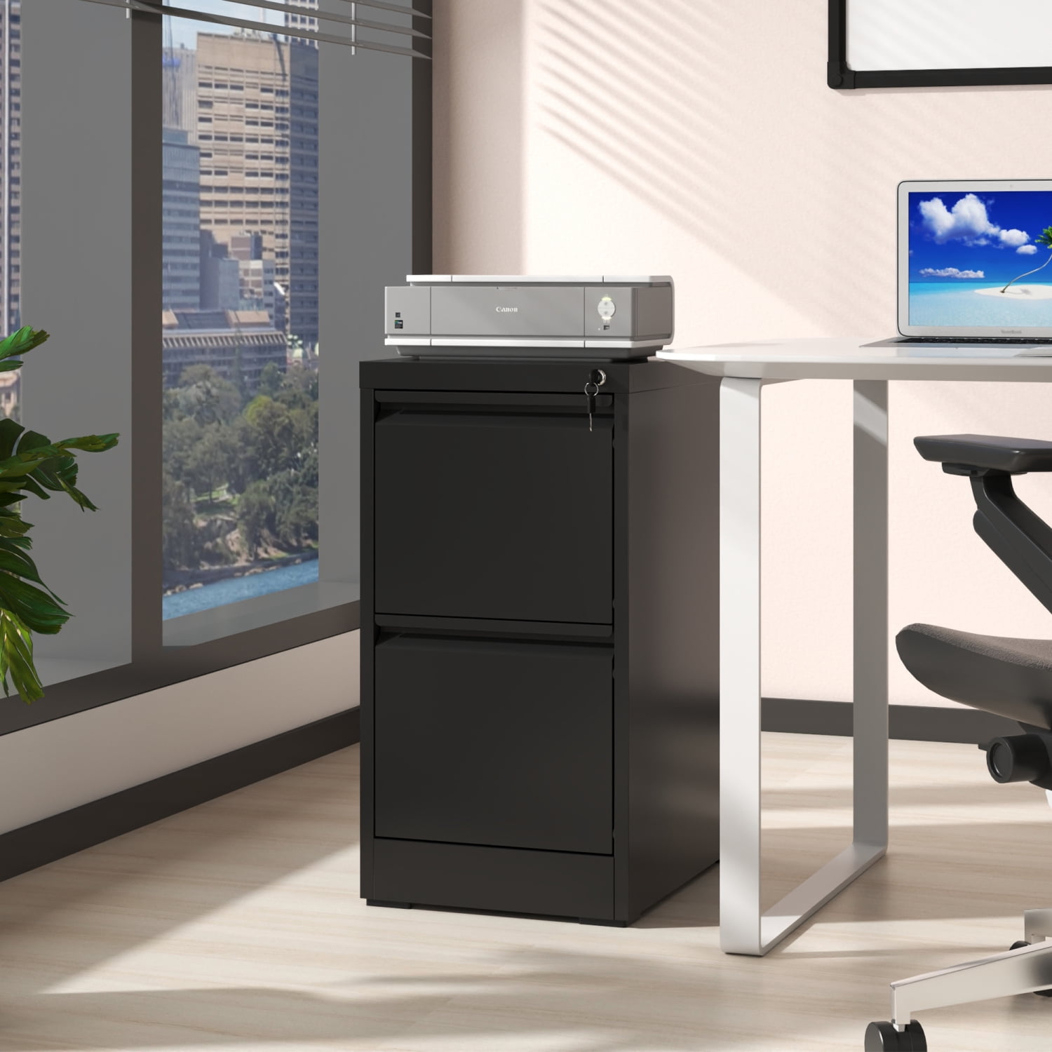 2 Drawer Metal Vertical File Cabinet with Lock, Steel Office File Storage for A4, Legal & Letter Size Documents