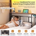 thumbnail image 4 of Metal Triple Bunk Bed Full over Twin over Twin Bunk Beds with Headboard & LED Lights, 3 Bed Triple Bunk Bed Frame with Charging Station, 8 Storage Drawers, Shelves, Guardrail and Ladder, Black, 4 of 9