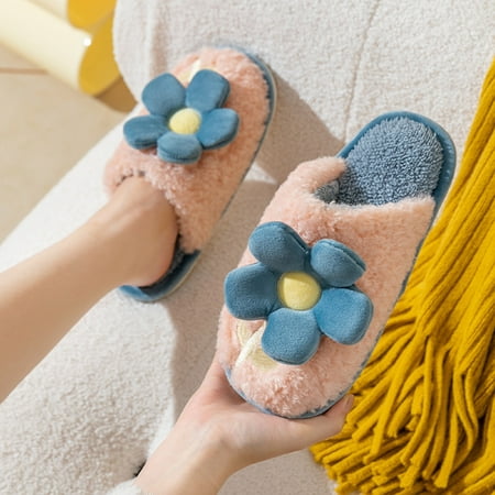 

purcolt Women s Cute Flower Cotton Slippers Winter Warm Plush Fuzzy Slides Soft Cozy Memory Foam House Slippers Anti-Skid Bedroom Home Shoes Indoor Outdoor