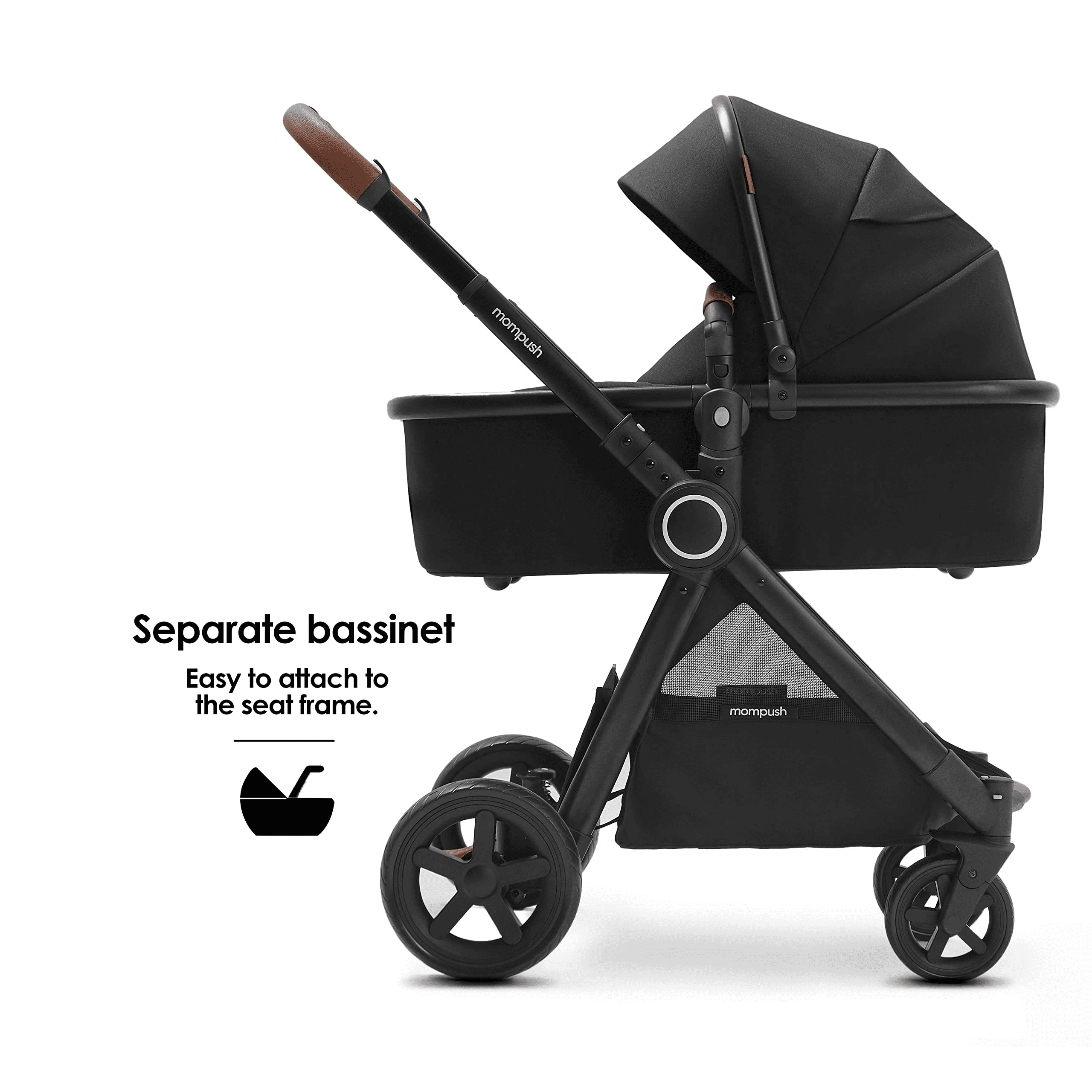 Mompush Ultimate2 Premium Baby Stroller with Bassinet, Black
