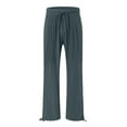 thumbnail image 4 of vigerkar Women's Cotton Linen Drawstring Wide Leg Pants High Waisted Casual Loose Trousers Straight Pants with Pockets Grey, M, 4 of 6