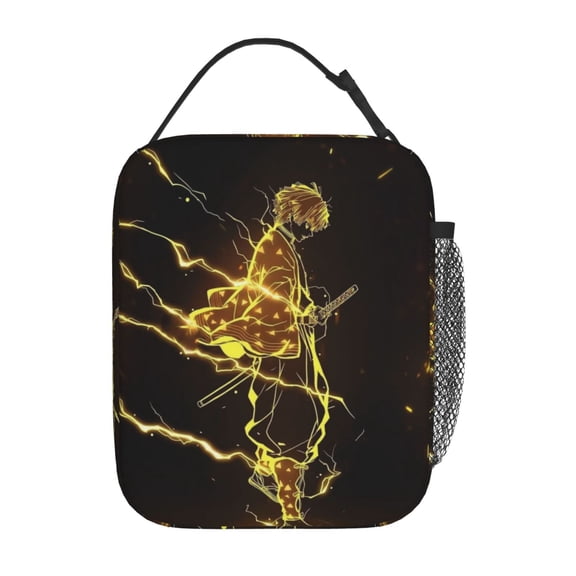 Insulated Meal Box Cooler Tote, Demon Slayer Agatsuma Zenitsu Lunch Bag with Shoulder Strap for Office Outdoor Picnic
