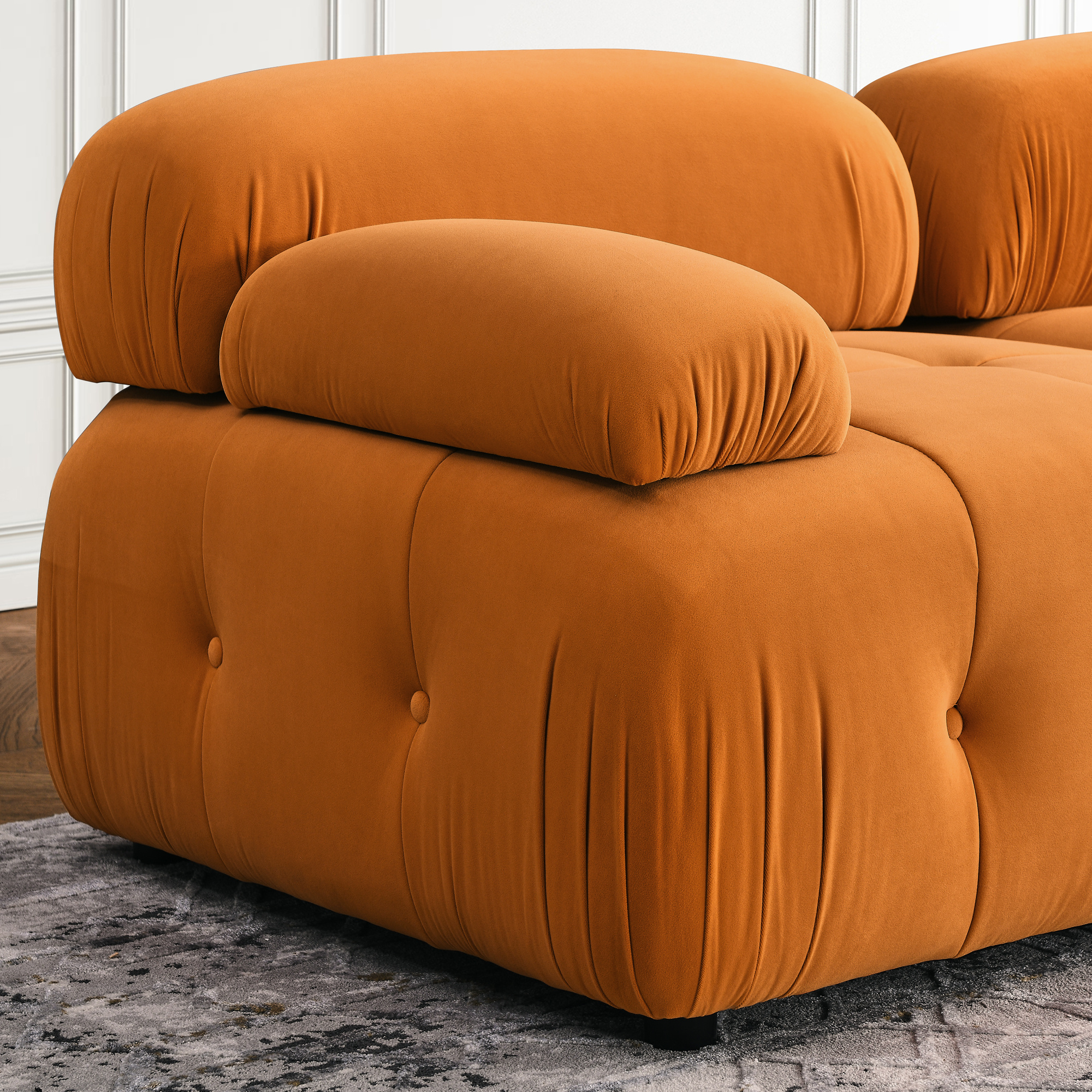 Aukfa 93" Sectional Sofa, Button Tufted Modular Chaise Couch for Living Room, Velvet, Orange