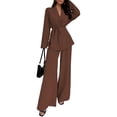 thumbnail image 3 of Women'S Casual Lounge Two Piece Outfits Long Sleeve V Neck Wrap Tie Waist Shirt Wide Leg Pants Sets Dark Brown S, 3 of 10