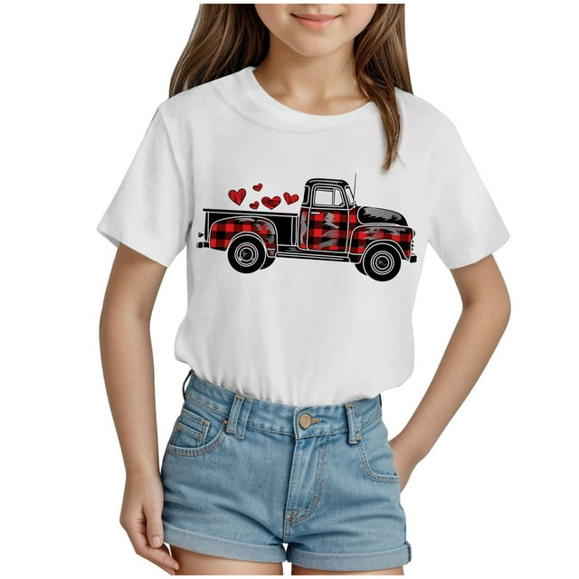Akiihool Tenues d'Été Mignonnes pour Filles T-Shirts à Manches à Volants pour Filles T-Shirts d'Été à Manches Courtes Décontractés Mignons à Col Rond Hauts Tees (Blanc, 3-4 Ans)