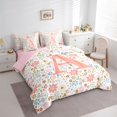 thumbnail image 2 of Catabedysis Floral ABC Print A 7-Piece Twin Bedding,Colorful Monogrammed Gifts Bedding Comforter Set,Pink Reversible For Girls, 2 of 7