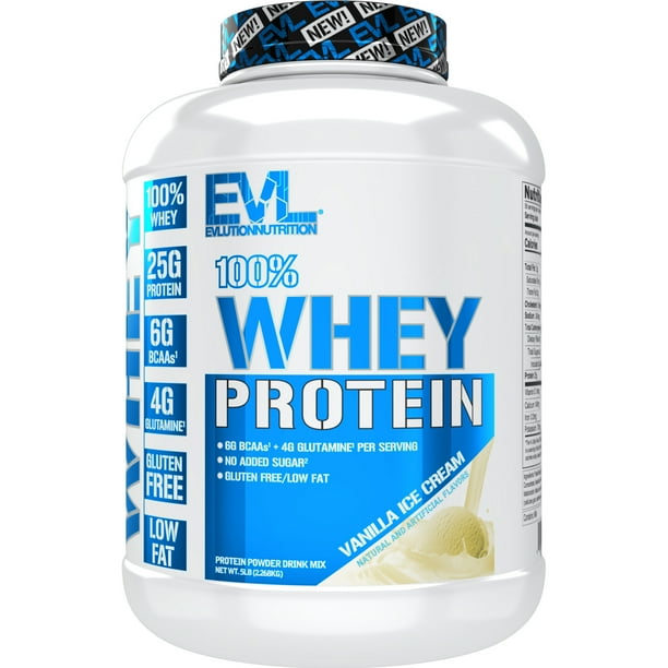 Protein Powder 25g Evlution Nutrition 100 Whey Protein Powder 5 LB No Sugar Added, Low Carb