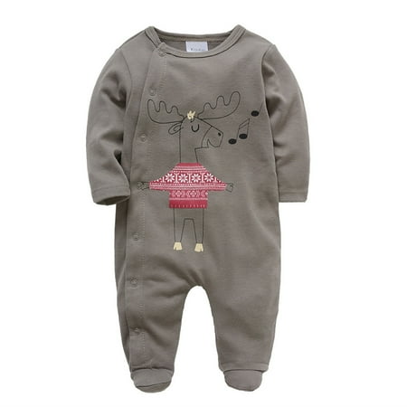

Odeerbi Baby Boys Girls Christmas Footie Romper Jumpsuit Cotton Baby Clothes Baby Baby Printed Solid Color T-Shirt Round Neck Bodysuit Brown