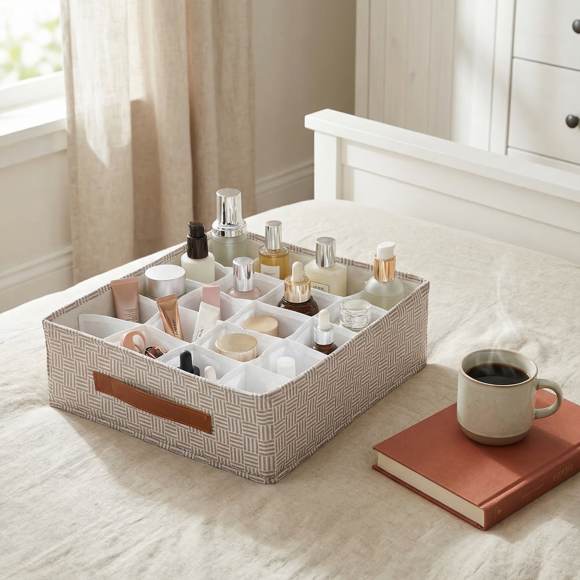 Unique Bargains Collapsible Fabric Storage Bin for Closet Light Coffee-20 grid