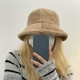 thumbnail image 4 of Guiexla Women Winter Fisherman Hat Wide Brim Solid Color Thick Plush Flat Top Windproof Warm Decorative Foldable Lady Bucket Cap, 4 of 8