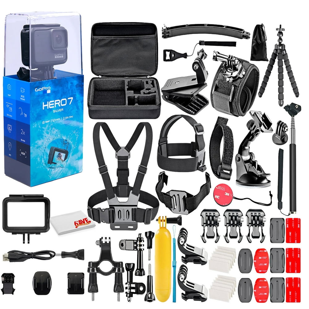 GoPro - HERO7 Silver 4K Waterproof Action Camera - With 50 Piece Accessory Kit
