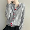 thumbnail image 2 of Wang6 Womens Lightweight Plus Size Cardigan Sweaters Fall Heart Button Open Front Knit Sweater Long Sleeve Loose Knitted Tops Ladies Crew Neck Solid Outwear Grey XXL, 2 of 4
