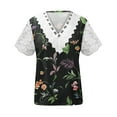 thumbnail image 5 of up to 60% off Gifts Usmixi Womens Tops Sexy Lace Hollowed Patchwork Going out Loose Fit Tee Shirts Summer Cute Flowers Print V-Neck Short Sleeve Blouses Multicolor XXL, 5 of 5