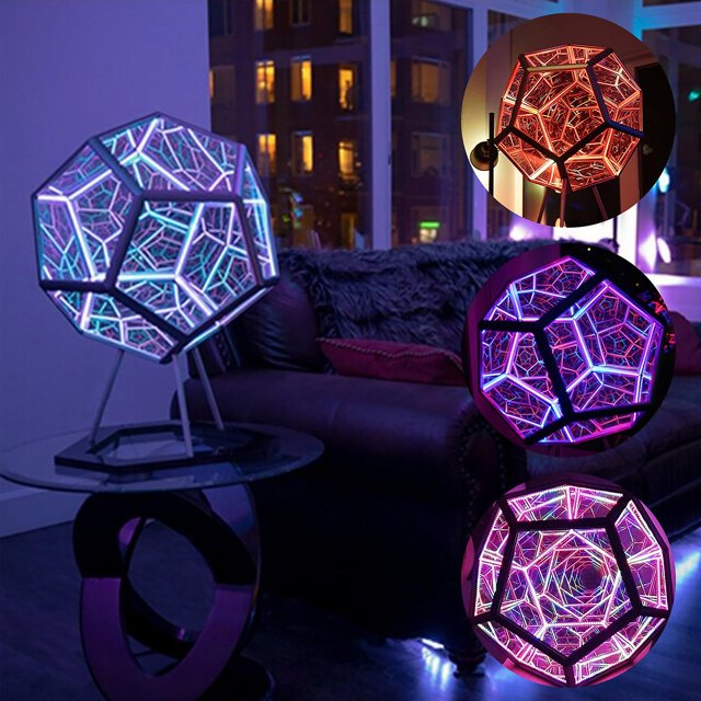 Dodecahedron Color Art Light Usb Exquisito Cool Infinite Lamp Interior Telón de fondo Decoración Navidad,11 Feliz Sencillez