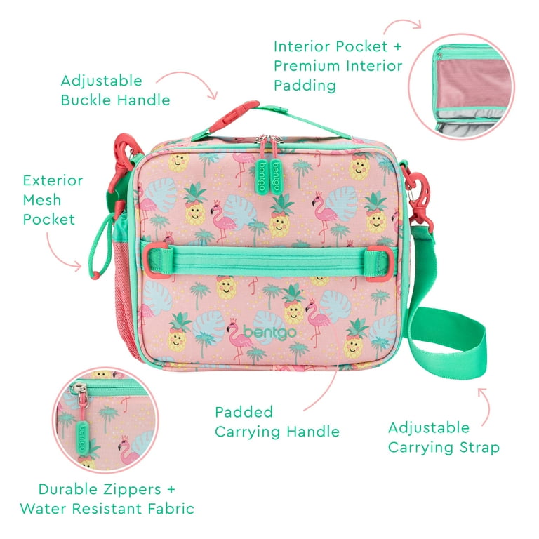 Bentgo Kids' Prints Double Insulated Lunch Bag, Durable, Water-Resistant Fabric, Bottle Holder - Tropical Fun