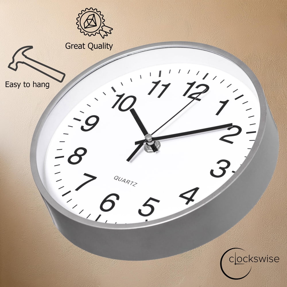 Clockswise Silver 12-In Analog Clock – Silent, Non-Ticking for Wall Battery-Operated Perfect for Home Office, Farmhouse Kitchen, Entryways, Dining Rooms and Bedroom Decor, School and Bathroom Clock