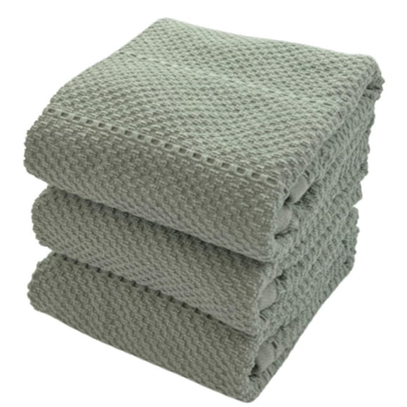 Sage Green Kitchen Dish Towels: 100% Cotton Cloth Soft Cleaning Drying Absorbent Textured Terry Loop, Set of 3 Multipurpose for Everyday Use