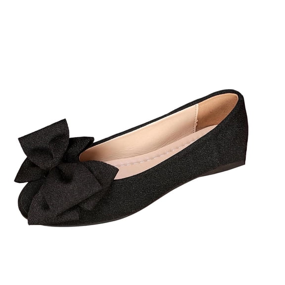 Black Women'S Loafers Round Toe Bow Decor Slip On Flat Heel Comfortable Non Slip Casual Spring Autumn Outdoor Daily Wear For All Occasions Size 36