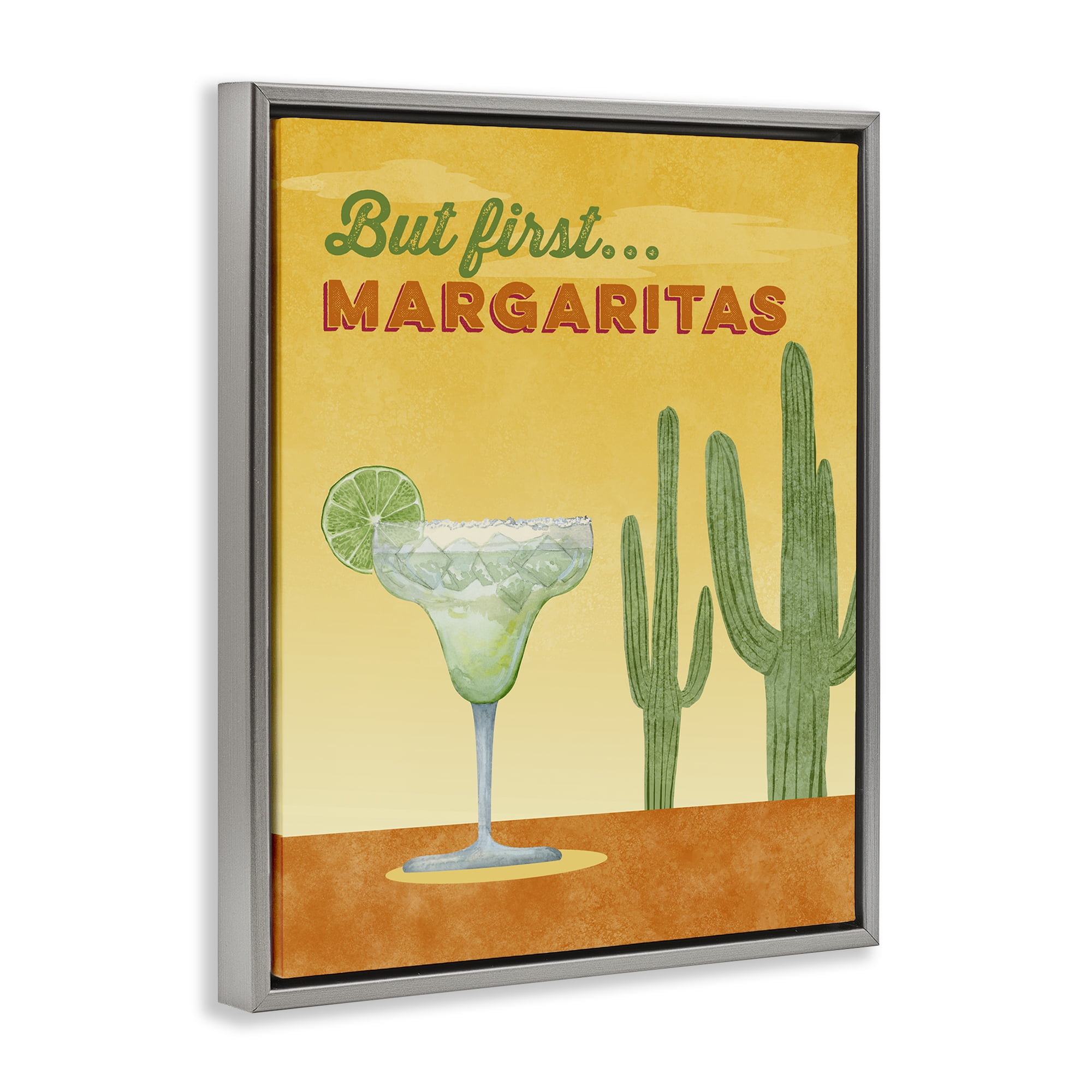 Stupell Industries Margarita & Desert Cactus Food & Beverage Painting Gray Floater Framed Canvas Art Print Wall Art, 17 x 21