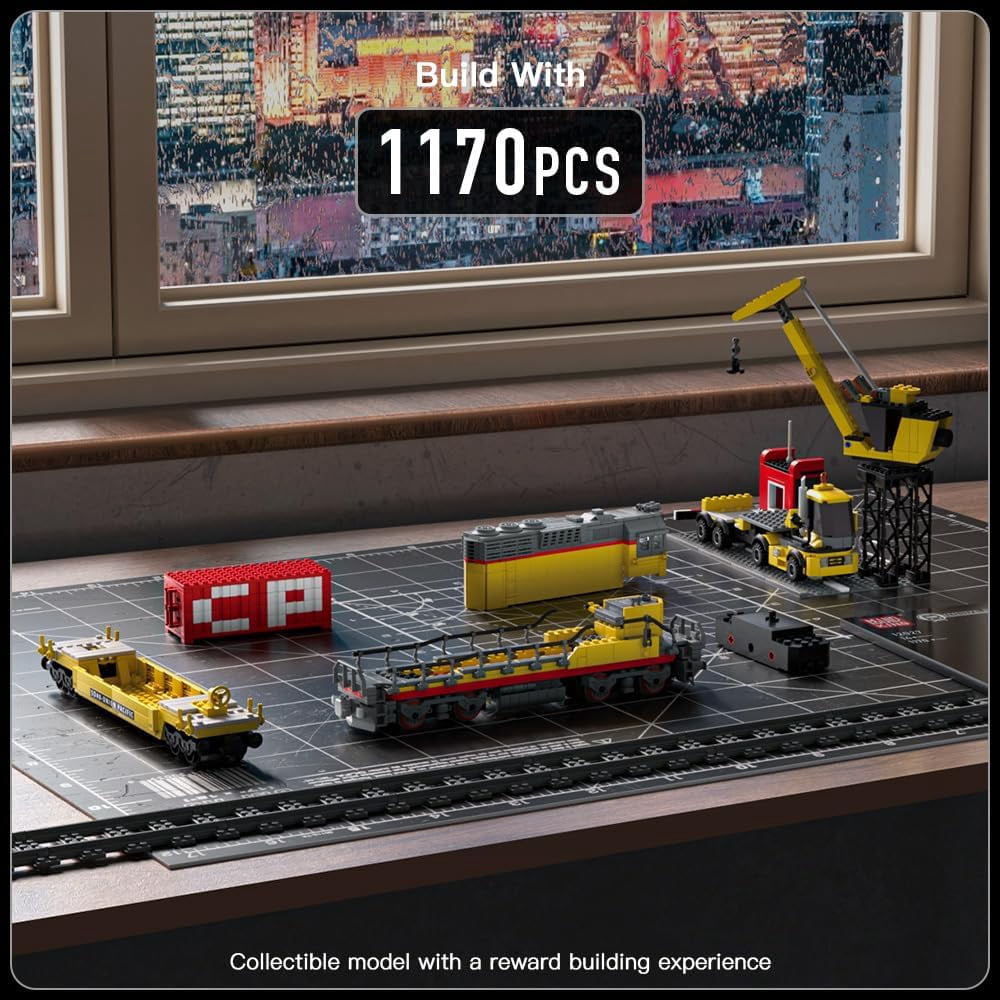 Remote Control Train Building Set, 1170pcs Diesel Locomotive Train Toy with Loop Track, Crane, Containers Semi Trailer for Assembly, Construction Model Kit for Teens and Adults (Age 14+)