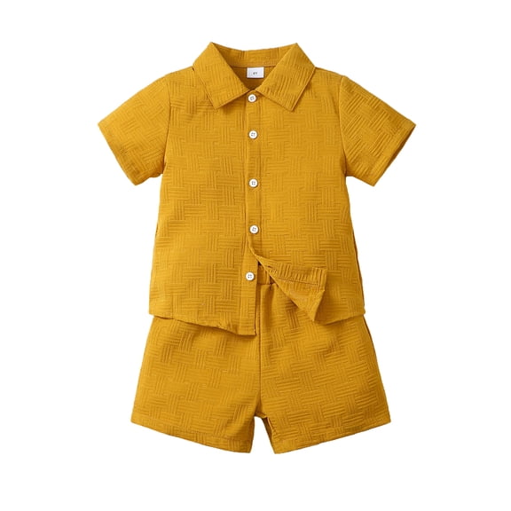 5T Baby Boys Outfits 5T Boys 2PCS Summer Short Sets Toddler Boys Short Sleeve Solid Color Top Shorts Set Yellow