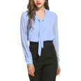 thumbnail image 1 of XINQIHANG Blouse en Chiffon à Col Noué pour Femmes Manches Longues Décontractée pour Bureau, 1 of 6