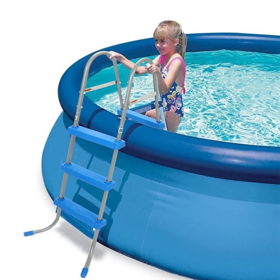 Kojem 36 inch Pool Ladder Steel for Above Ground Pools Inflatable Swimming Pool Backyard Pool 3 Steps Blue