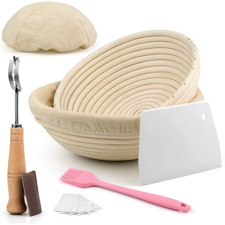 Silicone Bread Proofing Baskets Set of 2, 9 Inch Round & 10 Inch Oval  Sourdough Banneton Basket Bread Baking Supplies Sourdough Starter Kit  Include