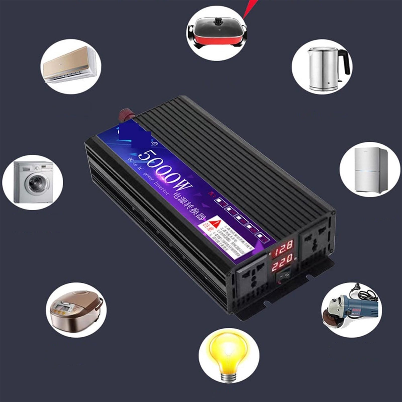 6000W Solar Pure Sine Wave Power Inverter 12V 220/110 Pure Sine Converter Home Solar Inverter Car Outdoor Bank Power Supply Exchange ,Powerful Output