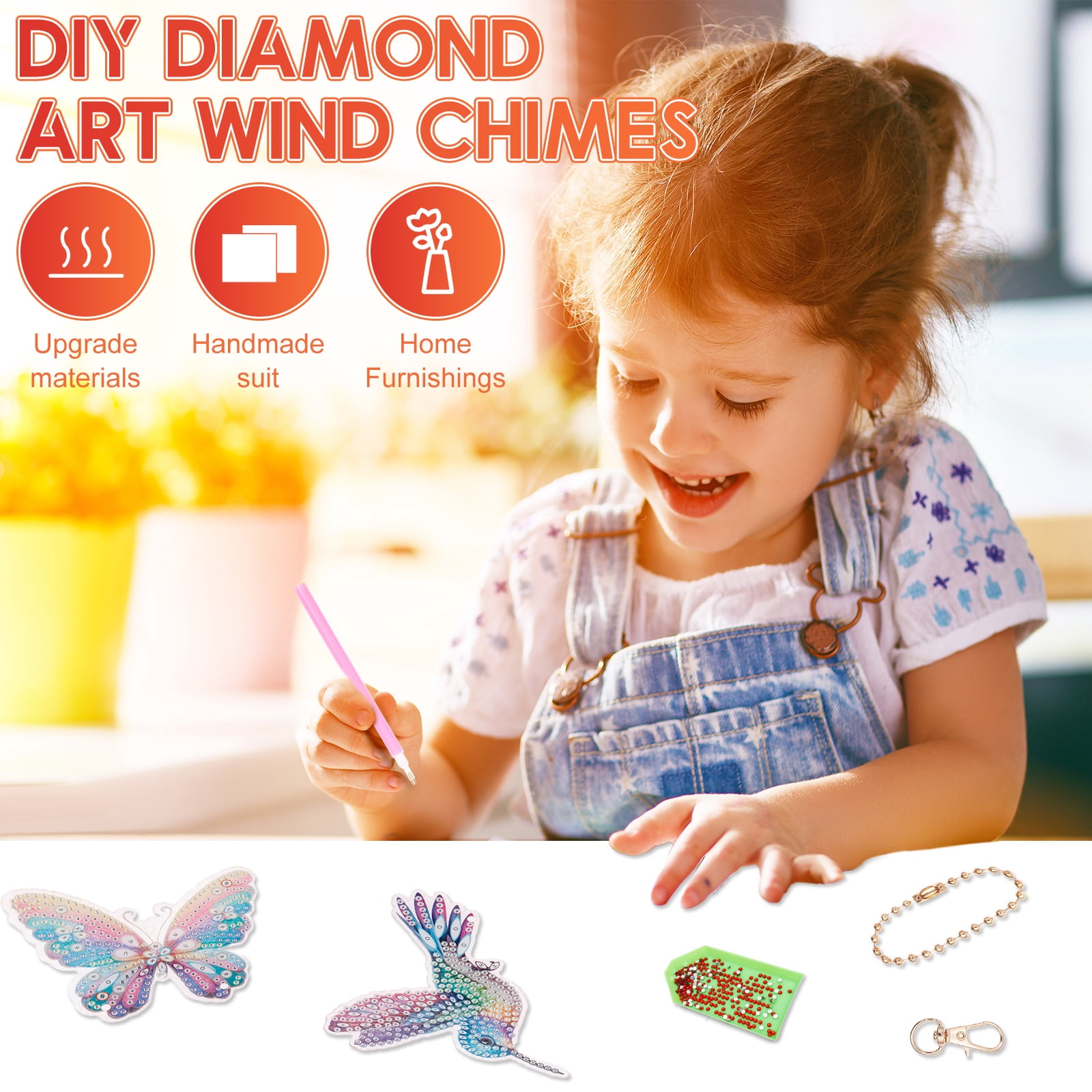 5Pcs Diamond art Kits for Kids/Adults, Crafts for Kids Ages 8-12, DIY Diamond Painting art Wind Chimes Crystal Window Suncatcher Craft, Birthday Gifts for 7 8 9 10 11 Year Old Girls